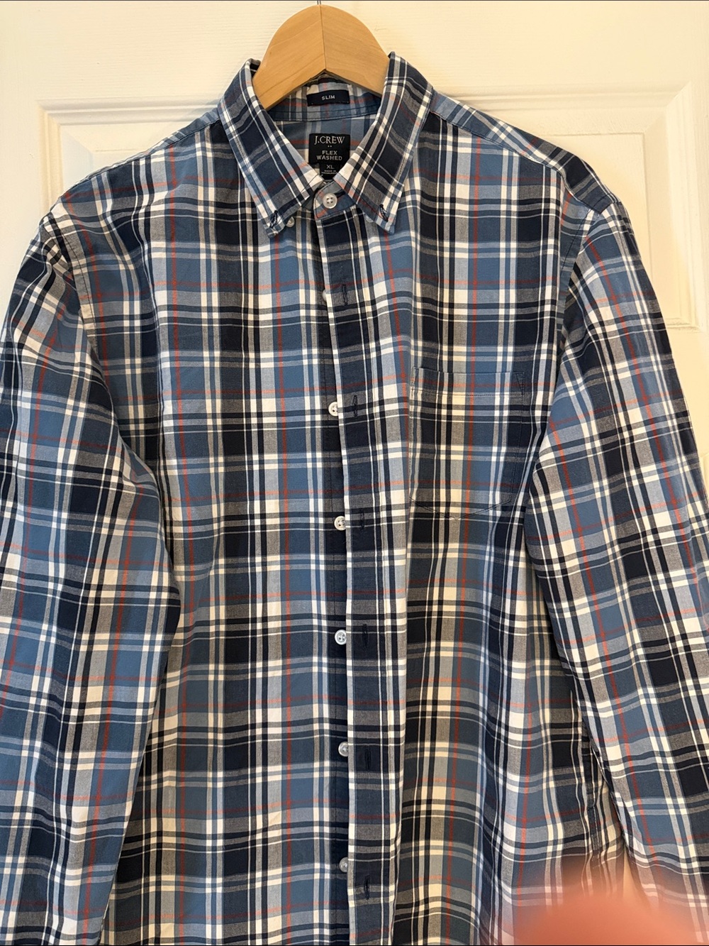 J. Crew Men's Blue Plaid Button-Down Shirt XL Slim Flex Washed